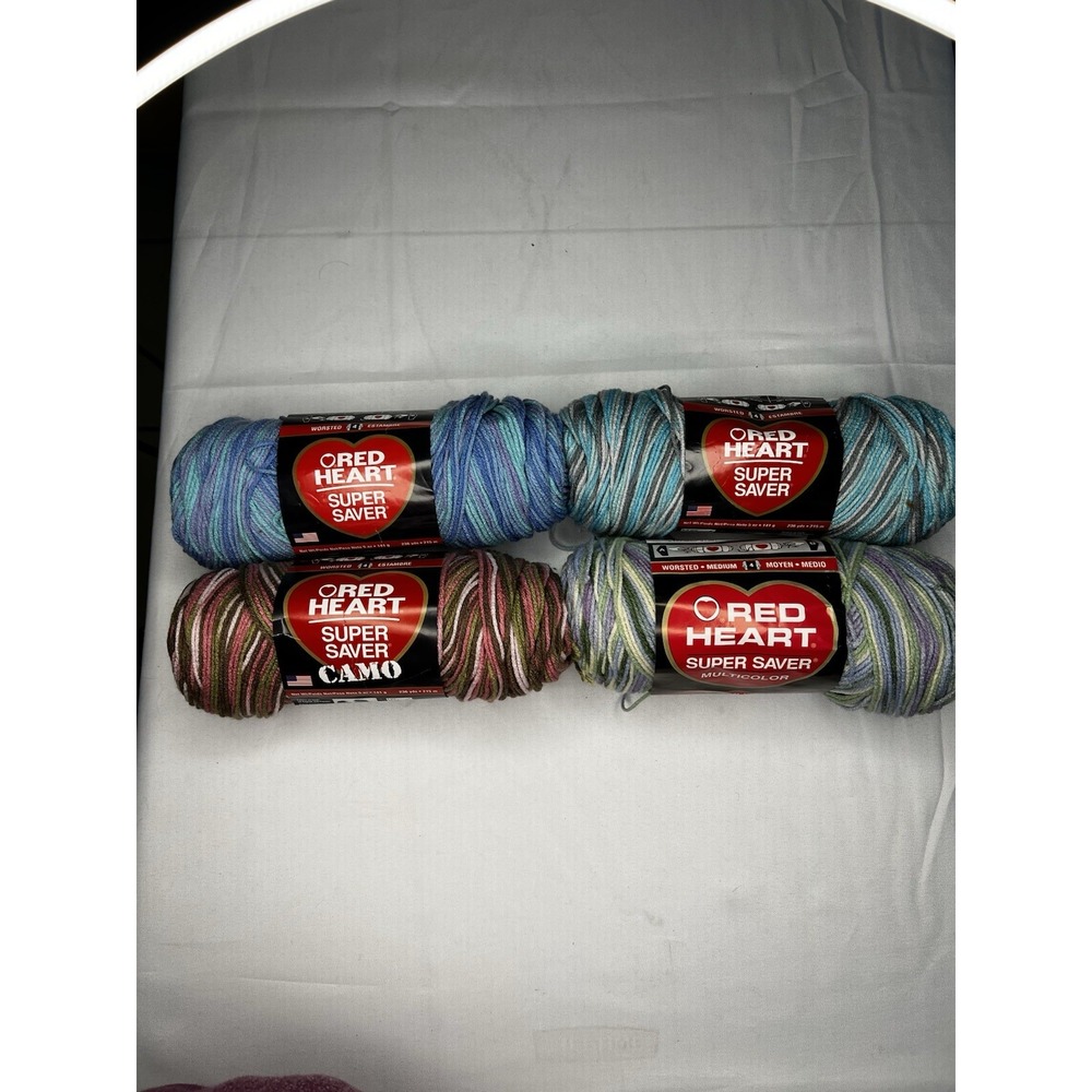 Red Heart Super Saver Yarn Lot 4 Ocean Icelandic Pink Camo Watercolor
